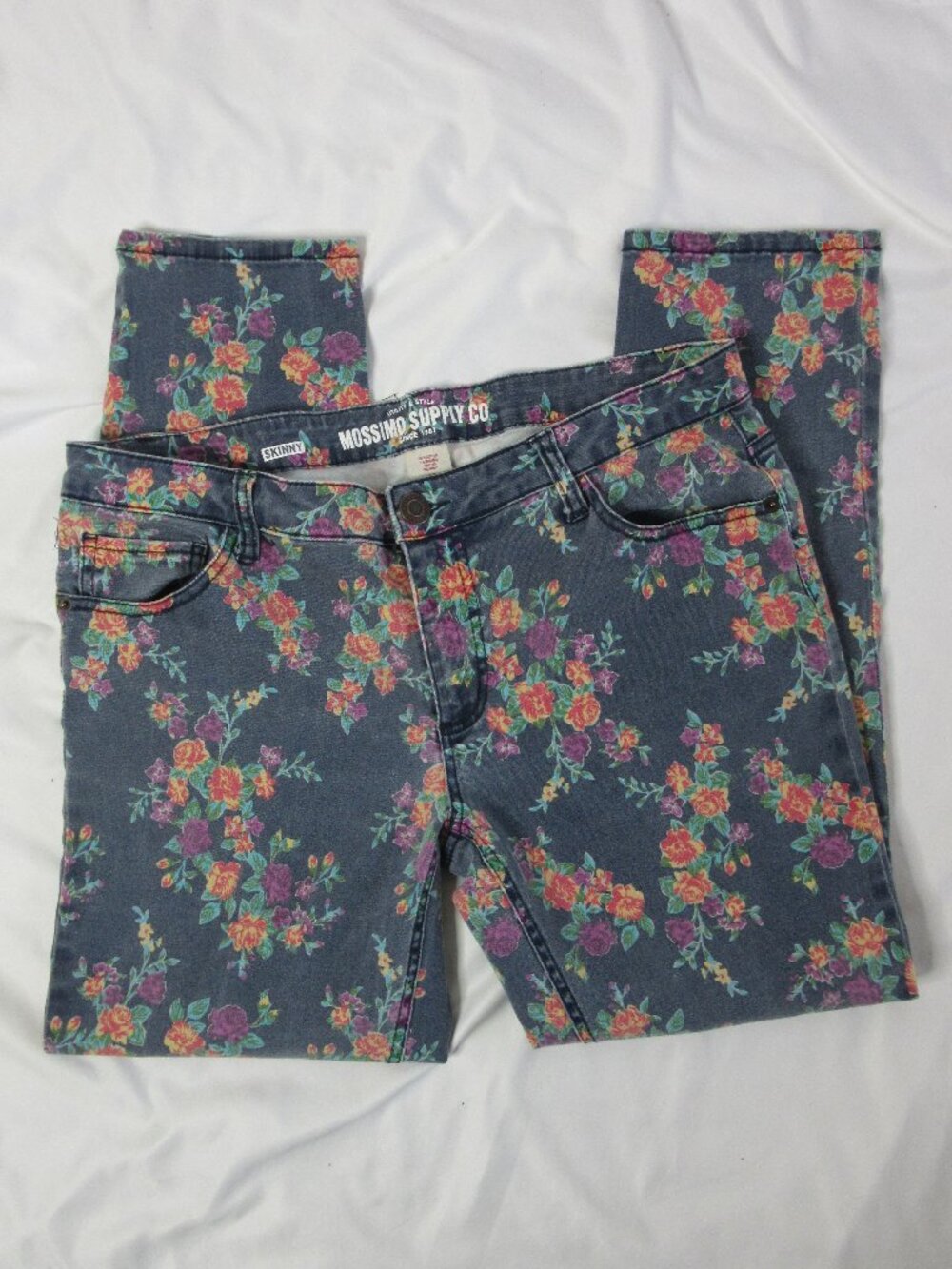 Mossimo Supply Co Floral Denim Jeans Skinny Vintage Y2K Mid Rise Junior Size 15
